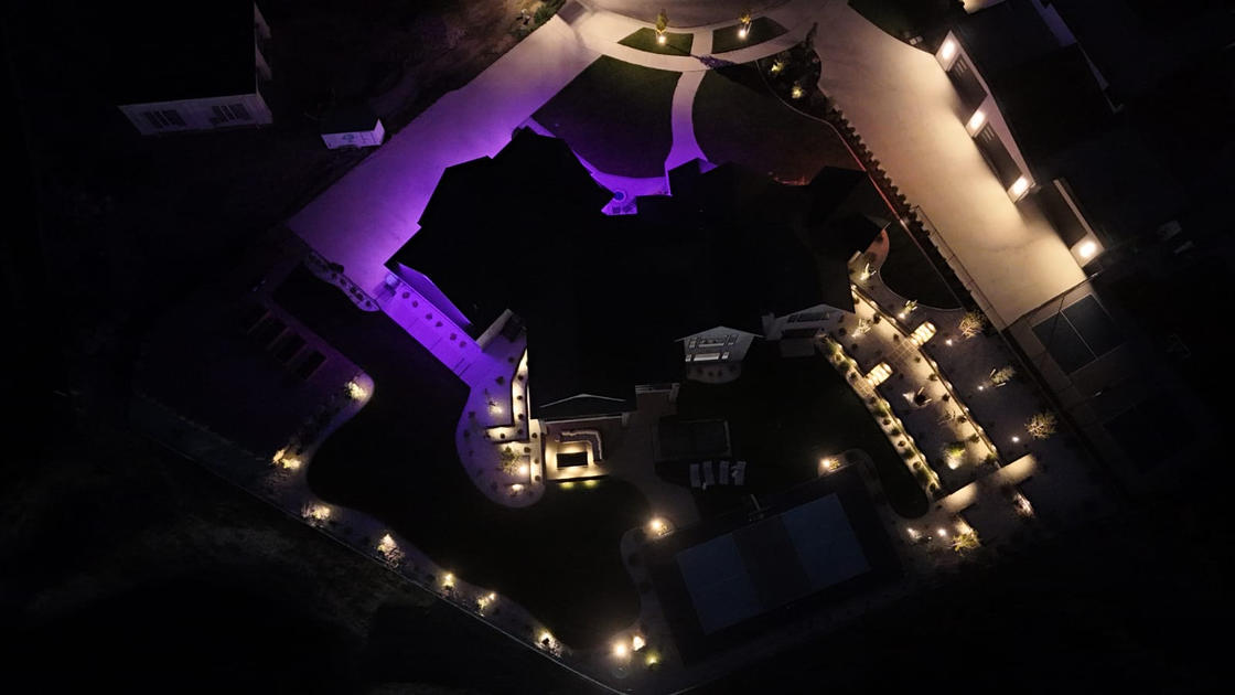 Aerial view of purple accent lighting