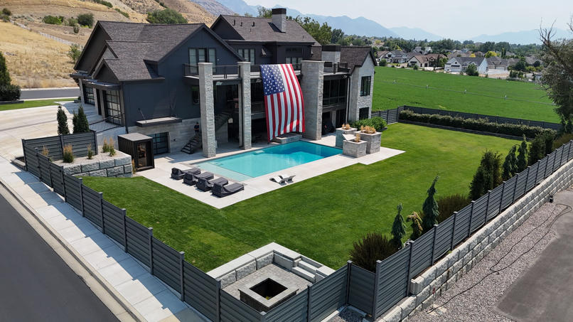 Modern pool with American flag backdrop