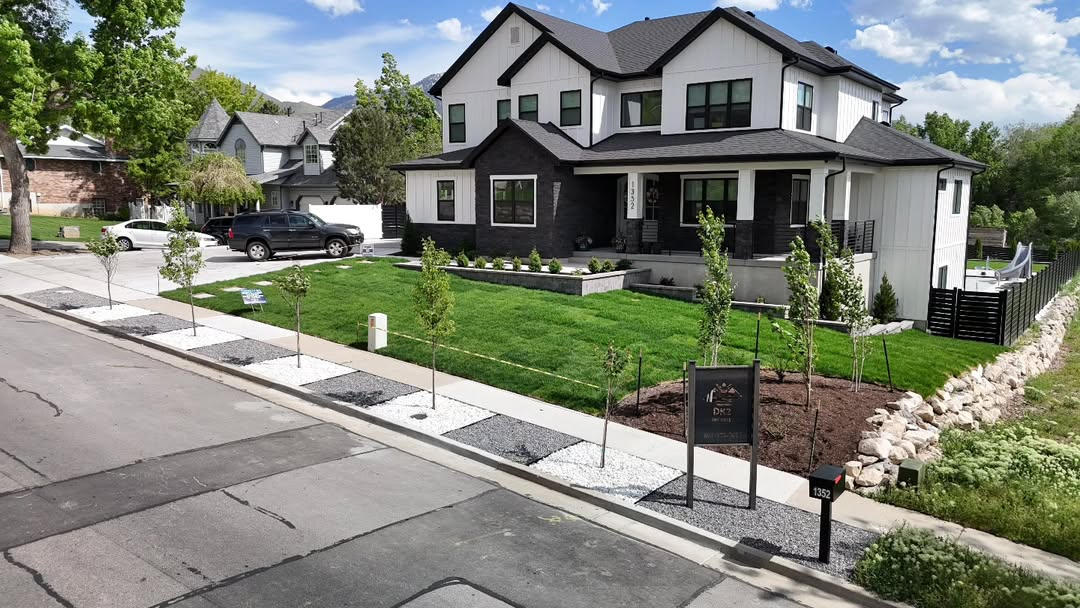 Beautiful outdoor living space with custom fireplace and patio